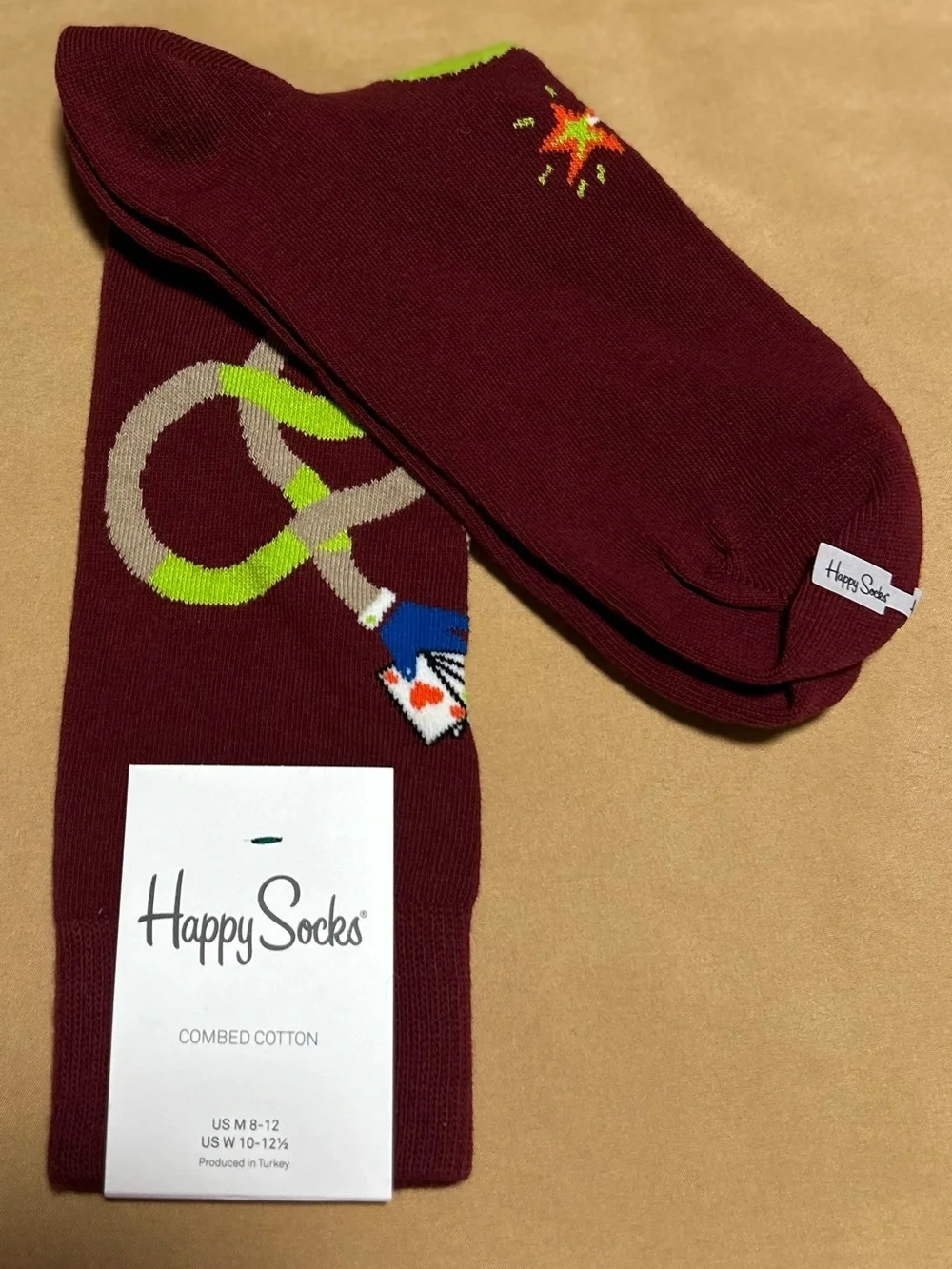 Happy Socks Men's Burgundy Crew Socks with Blue Accent